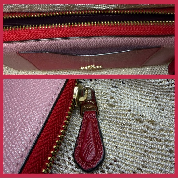 Coach Zip Around Wallet Leather Colorblock Pink & Red  Accordion Women's Wallet - Picture 6 of 11